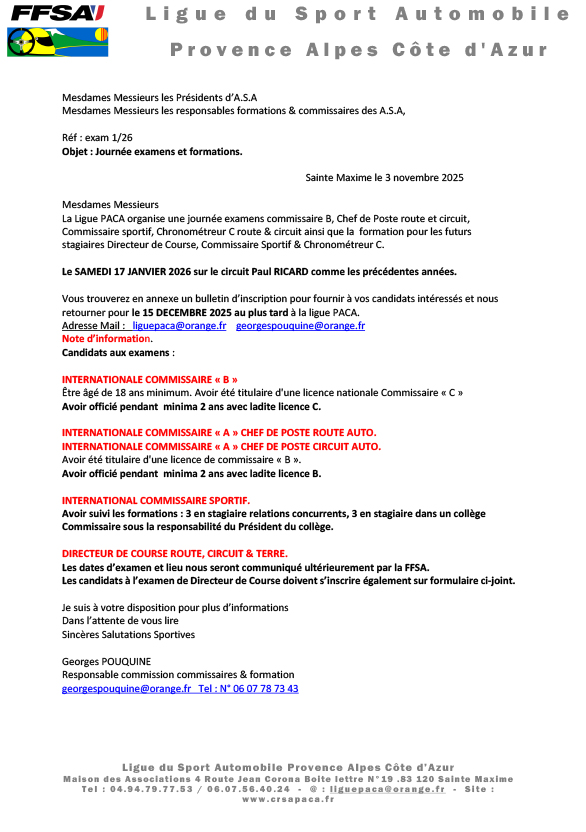 Journée d’examens officiels 2026